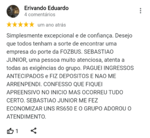 Depoimento de cliente sobre aluguel de van em Foz do Iguaçu - captura de tela 1
