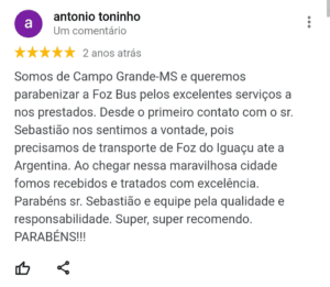 Depoimento de cliente sobre aluguel de van em Foz do Iguaçu - captura de tela 2