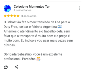 Depoimento de cliente sobre aluguel de van em Foz do Iguaçu - captura de tela 3